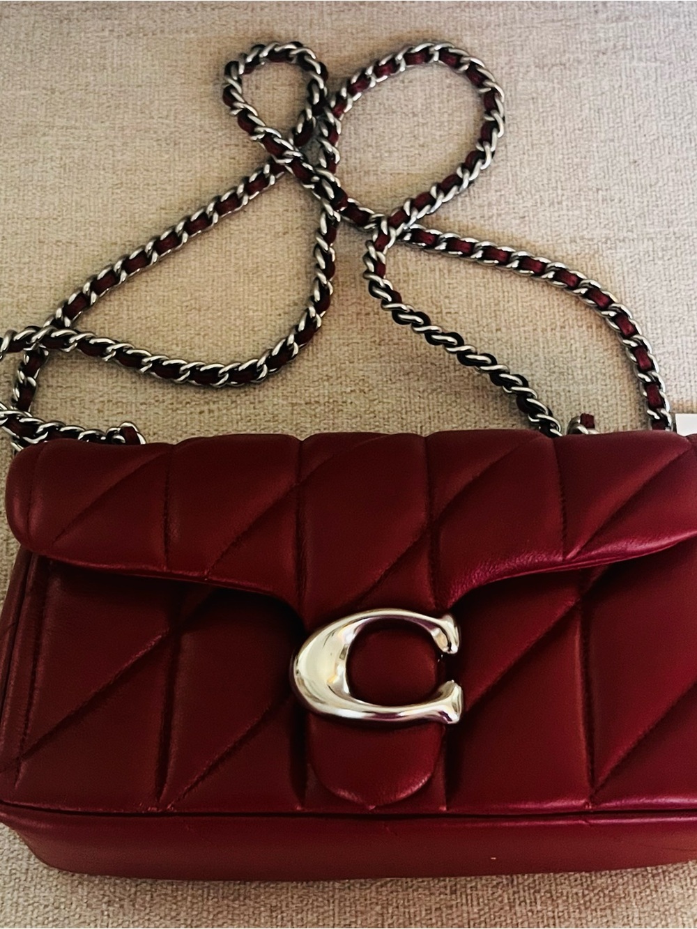 Coach Quilted Burgundy Crossbody with Silver Chain - Picture 4 of 10